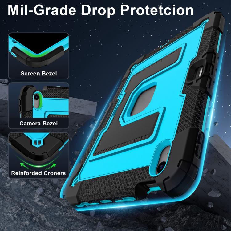 For iPad mini 6 2021 / mini 2024 Big Holder Silicone Hydric PC Tablet Case with Shoulder Strap(Black Blue) - iPad mini 2024 Cases by buy2fix | Online Shopping UK | buy2fix