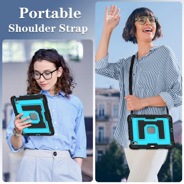 For iPad mini 6 2021 / mini 2024 Big Holder Silicone Hydric PC Tablet Case with Shoulder Strap(Black Blue) - iPad mini 2024 Cases by buy2fix | Online Shopping UK | buy2fix
