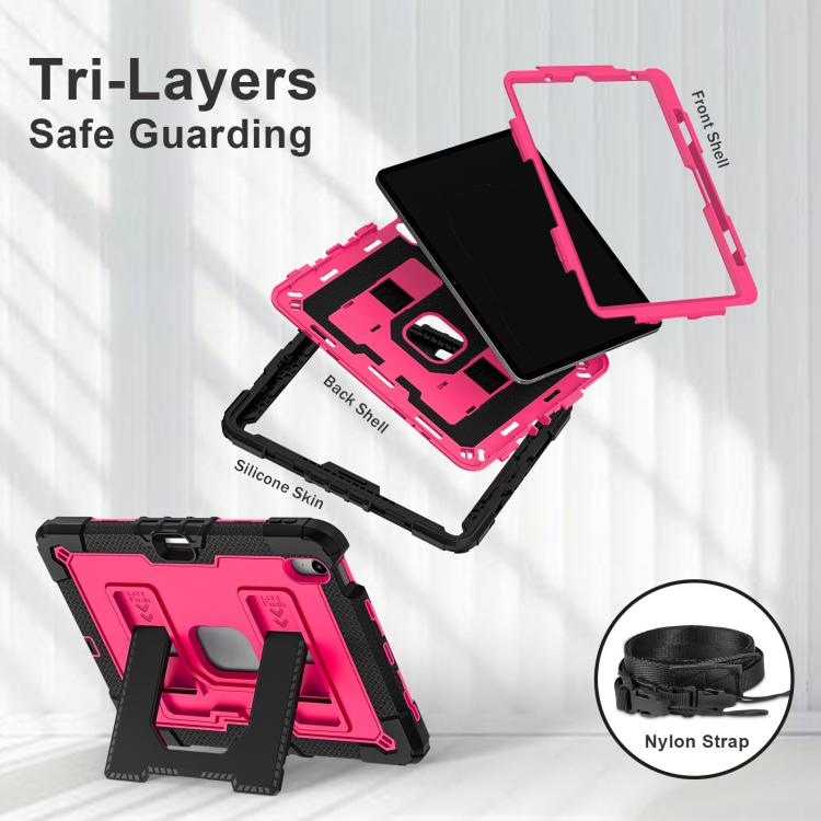 For iPad mini 6 2021 / mini 2024 Big Holder Silicone Hydric PC Tablet Case with Shoulder Strap(Black Rose Red) - iPad mini 2024 Cases by buy2fix | Online Shopping UK | buy2fix