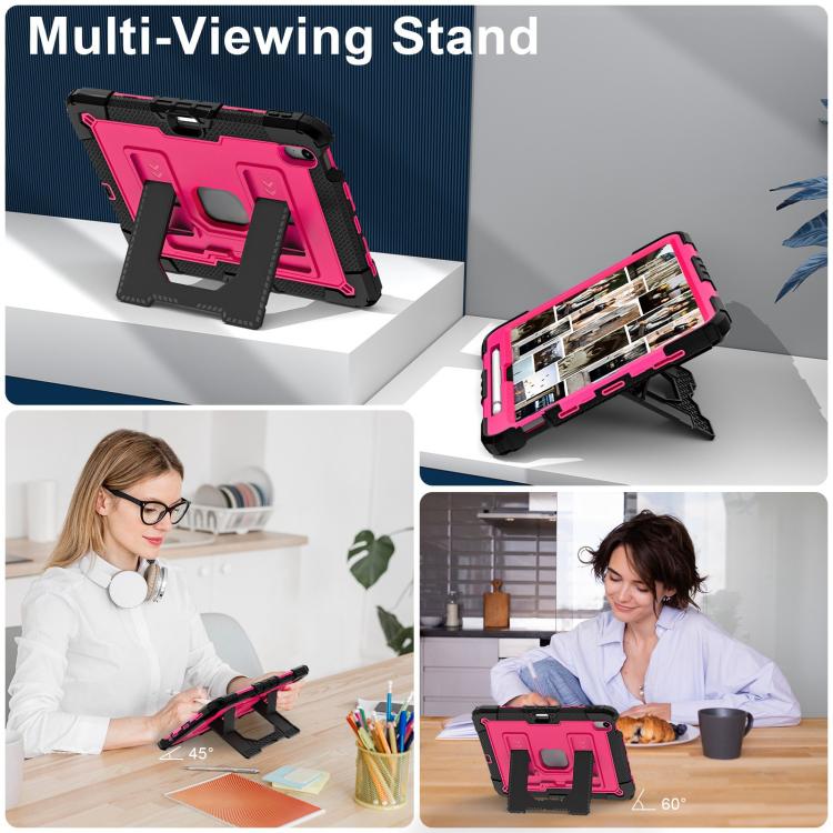 For iPad mini 6 2021 / mini 2024 Big Holder Silicone Hydric PC Tablet Case with Shoulder Strap(Black Rose Red) - iPad mini 2024 Cases by buy2fix | Online Shopping UK | buy2fix