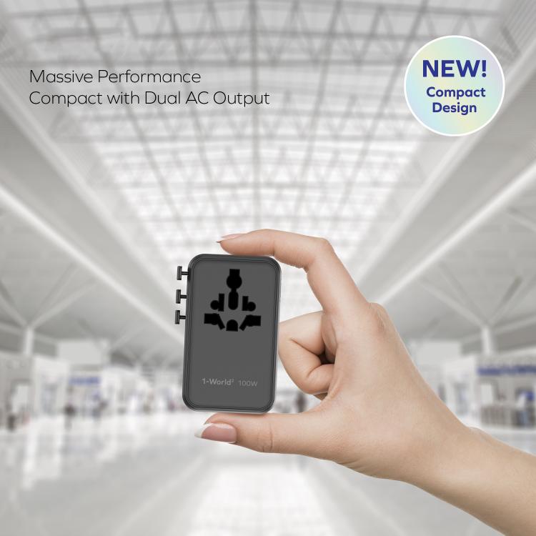 MOMAX UA23 1-World 2 4-Port Mini Universal Travel GaN Charger 100W with Dual AC(Black) - Plug Adaptor by MOMAX | Online Shopping UK | buy2fix