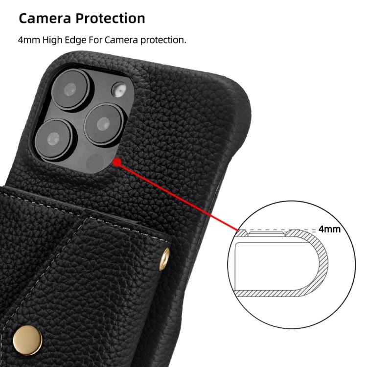 For iPhone 15 Pro Litchi Texture Horizontal Card Bag Holder Phone Case with Long Lanyard(Black) - iPhone 15 Pro Cases by buy2fix | Online Shopping UK | buy2fix