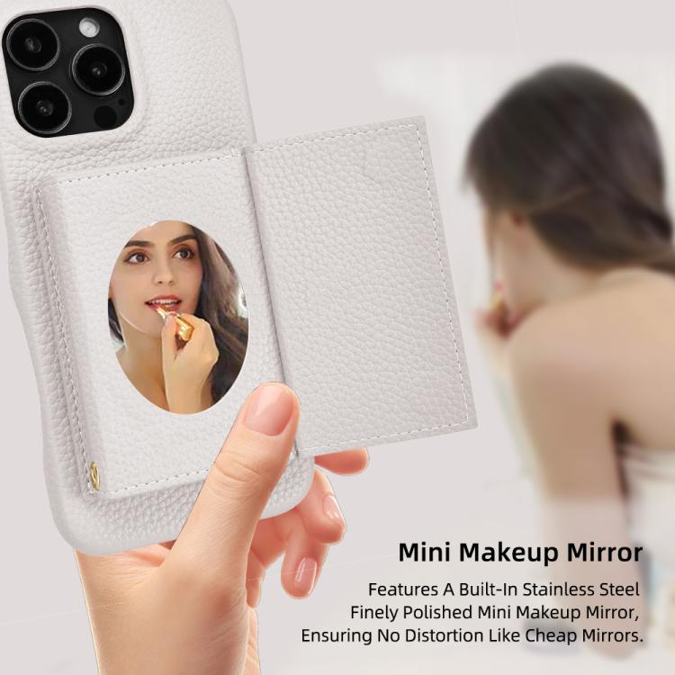 For iPhone 15 Pro Litchi Texture Horizontal Card Bag Holder Phone Case with Long Lanyard(White) - iPhone 15 Pro Cases by buy2fix | Online Shopping UK | buy2fix