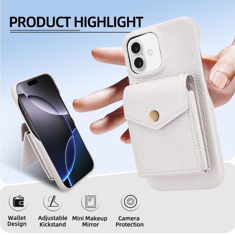 For iPhone 16 Plus Litchi Texture Vertical Card Bag Holder Phone Case with Long Lanyard(White) - iPhone 16 Plus Cases by buy2fix | Online Shopping UK | buy2fix