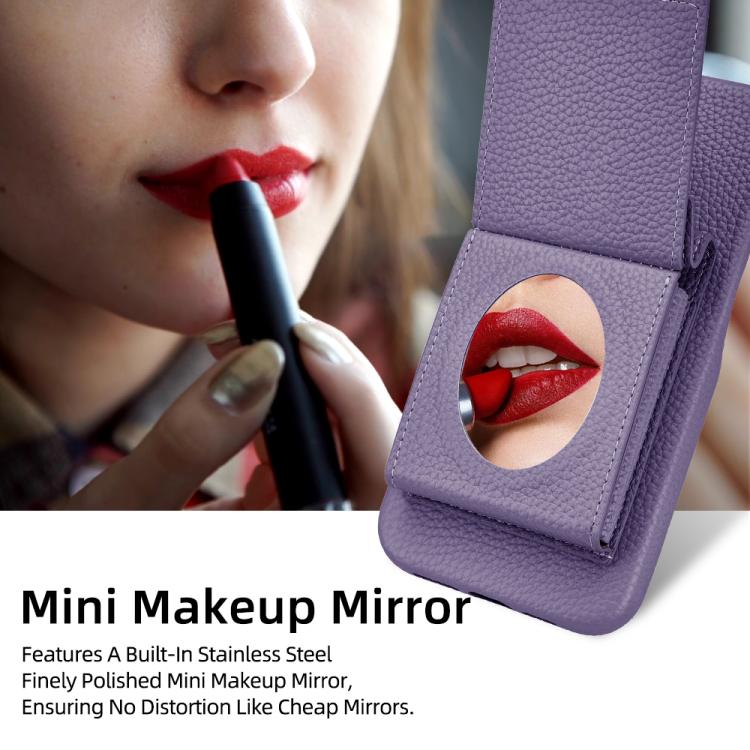 For iPhone 15 Pro Litchi Texture Vertical Card Bag Holder Phone Case with Long Lanyard(Purple) - iPhone 15 Pro Cases by buy2fix | Online Shopping UK | buy2fix
