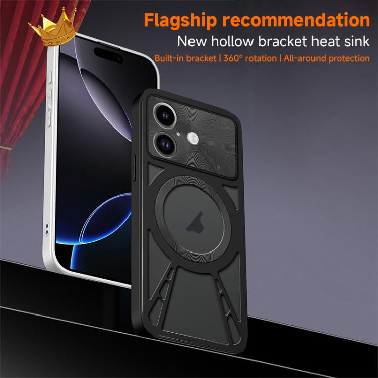For iPhone 17 Pro Max Silicone Cooling Hollow Metal MagSafe Phone Case(Black) - iPhone 17 Pro Max Cases by buy2fix | Online Shopping UK | buy2fix