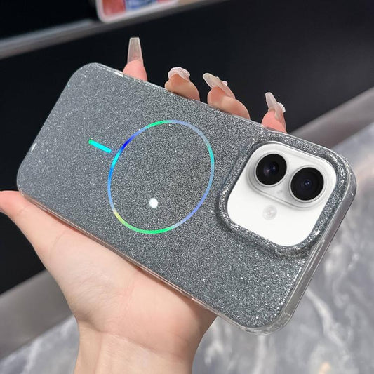 For iPhone 17 Glitter Powder Plating MagSafe IMD Full Coverage Phone Case(Black) - iPhone 17 Cases by buy2fix | Online Shopping UK | buy2fix