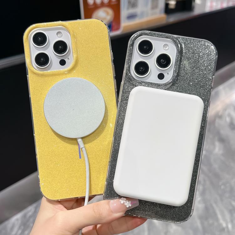 For iPhone 17 Glitter Powder Plating MagSafe IMD Full Coverage Phone Case(Black) - iPhone 17 Cases by buy2fix | Online Shopping UK | buy2fix