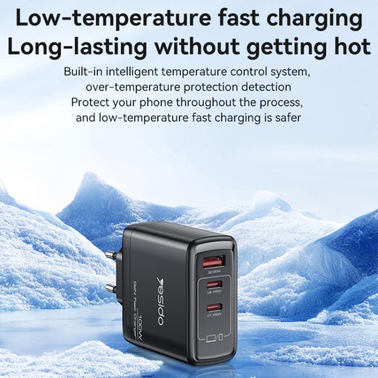 Yesido YC95 PD100W 2 USB-C , USB-A Three Ports GaN Fast Charger, Plug:UK Plug(Black) - USB Charger by Yesido | Online Shopping UK | buy2fix