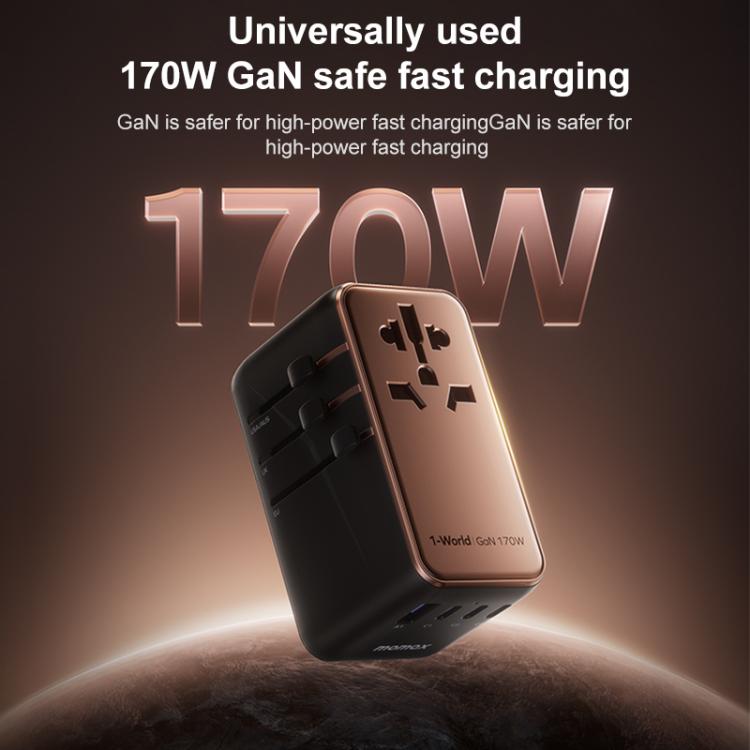 MOMAX UA17 1-World PD170W GaN Global Travel Fast Charging Socket - Plug Adaptor by MOMAX | Online Shopping UK | buy2fix