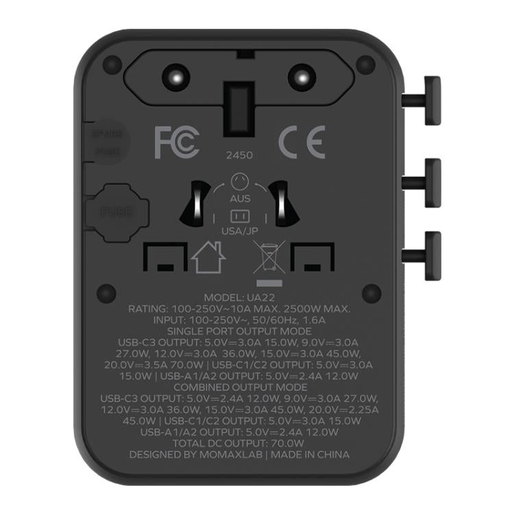 MOMAX UA22 1-World2 70W Dual AC Mini GaN Global Travel Fast Charging Socket(Desert Gold) - Plug Adaptor by MOMAX | Online Shopping UK | buy2fix
