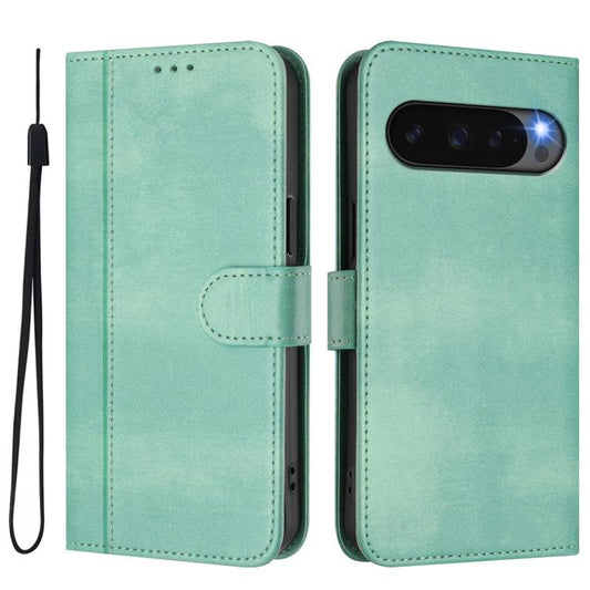 For Google Pixel 10 / 10 Pro / Pixel 9 / 9 Pro Line Splicing Buckle Retro Leather Phone Case(Mint Green) - Google Cases by buy2fix | Online Shopping UK | buy2fix