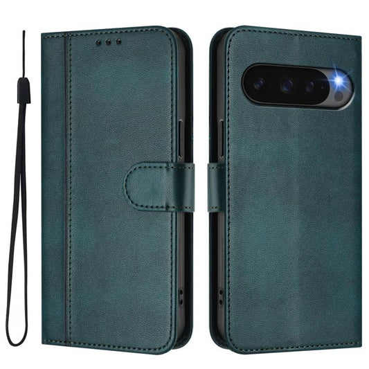 For Google Pixel 10 / 10 Pro / Pixel 9 / 9 Pro Line Splicing Buckle Retro Leather Phone Case(Dark Green) - Google Cases by buy2fix | Online Shopping UK | buy2fix