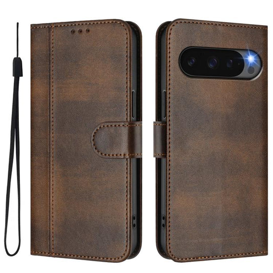For Google Pixel 10 / 10 Pro / Pixel 9 / 9 Pro Line Splicing Buckle Retro Leather Phone Case(Brown) - Google Cases by buy2fix | Online Shopping UK | buy2fix