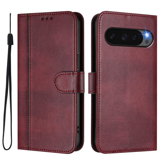 For Google Pixel 9 Pro XL / Pixel 10 Pro XL Line Splicing Buckle Retro Leather Phone Case(Wine Red) - Google Cases by buy2fix | Online Shopping UK | buy2fix