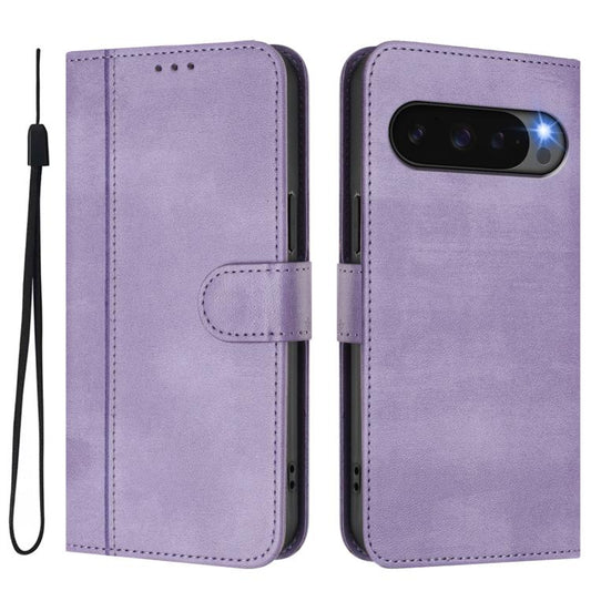 For Google Pixel 9 Pro XL / Pixel 10 Pro XL Line Splicing Buckle Retro Leather Phone Case(Purple) - Google Cases by buy2fix | Online Shopping UK | buy2fix