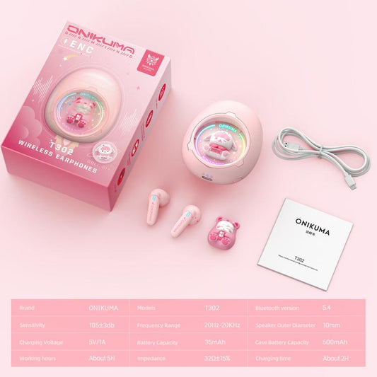 ONIKUMA T302 RGB Cute Unique Doll BT 5.4 Wireless Earphones(Pink) - Bluetooth Earphone by ONIKUMA | Online Shopping UK | buy2fix