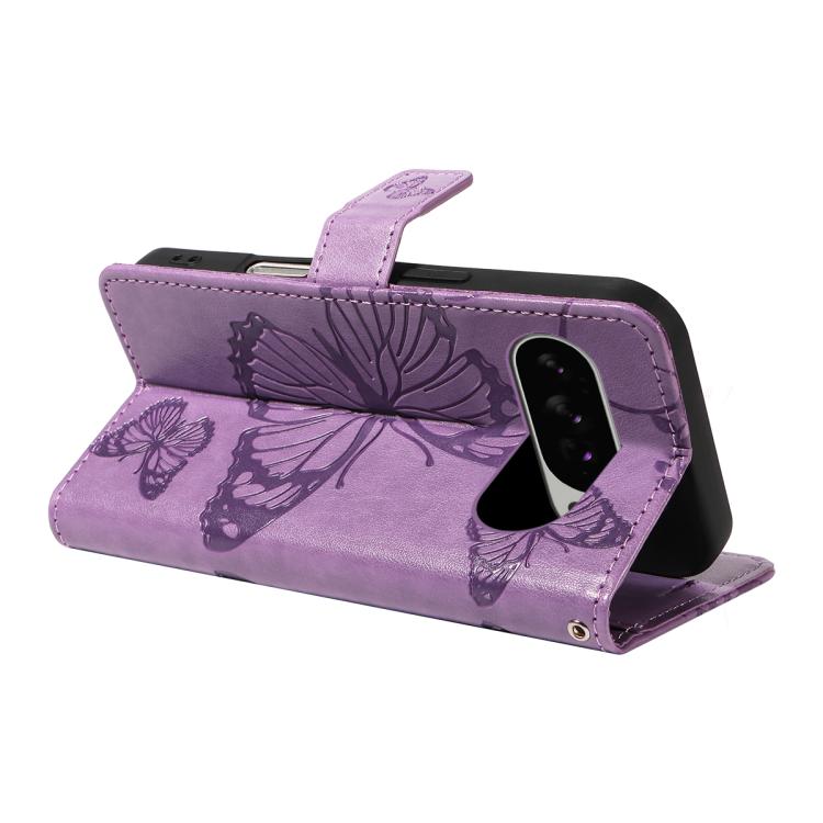 For Google Pixel 10 Pro XL Global 3D Butterfly Embossed Pattern Flip Leather Phone Case(Purple) - Google Cases by buy2fix | Online Shopping UK | buy2fix
