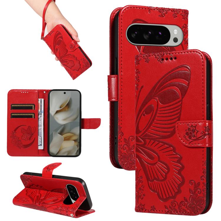 For Google Pixel 10 Pro XL 5G Global Swallowtail Butterfly Embossed Leather Phone Case(Red) - Google Cases by buy2fix | Online Shopping UK | buy2fix
