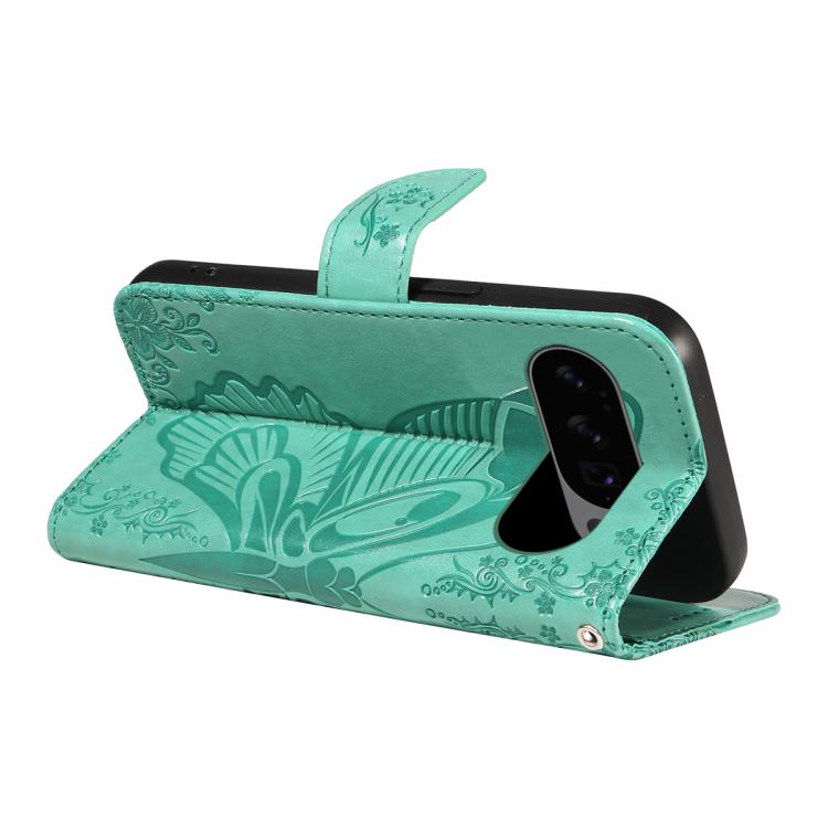 For Google Pixel 10 5G / 10 Pro 5G Global Swallowtail Butterfly Embossed Leather Phone Case(Green) - Google Cases by buy2fix | Online Shopping UK | buy2fix
