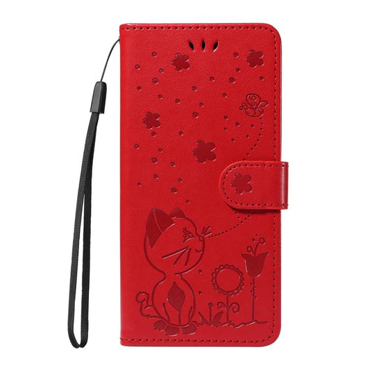 For Google Pixel 10 / 10 Pro Global Cat and Bee Embossed Flip Leather Phone Case(Red) - Google Cases by buy2fix | Online Shopping UK | buy2fix