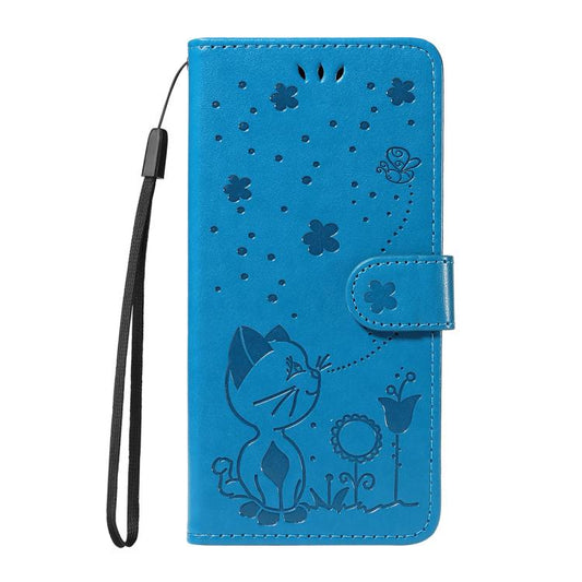 For Google Pixel 10 / 10 Pro Global Cat and Bee Embossed Flip Leather Phone Case(Blue) - Google Cases by buy2fix | Online Shopping UK | buy2fix