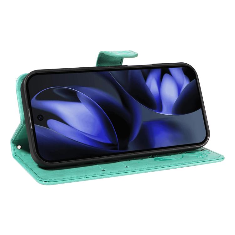 For Google Pixel 10 / 10 Pro Global Cat and Bee Embossed Flip Leather Phone Case(Green) - Google Cases by buy2fix | Online Shopping UK | buy2fix