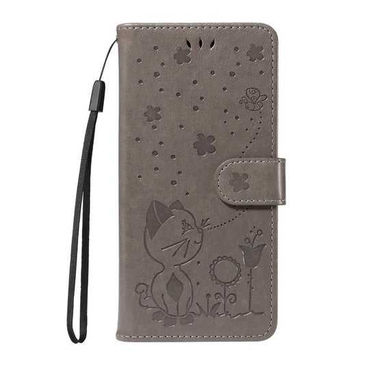 For Google Pixel 10 Pro XL 5G Global Cat and Bee Embossed Flip Leather Phone Case(Grey) - Google Cases by buy2fix | Online Shopping UK | buy2fix