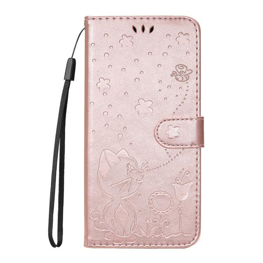 For Google Pixel 10 Pro XL 5G Global Cat and Bee Embossed Flip Leather Phone Case(Rose Gold) - Google Cases by buy2fix | Online Shopping UK | buy2fix