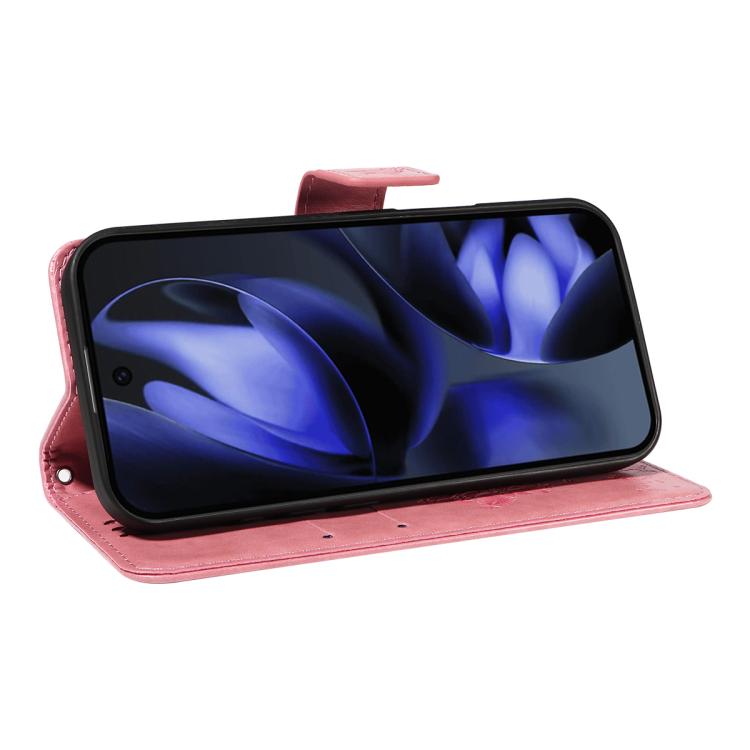 For Google Pixel 10 5G / 10 Pro 5G Global Tree & Cat Embossed Pattern Flip Leather Phone Case(Pink) - Google Cases by buy2fix | Online Shopping UK | buy2fix