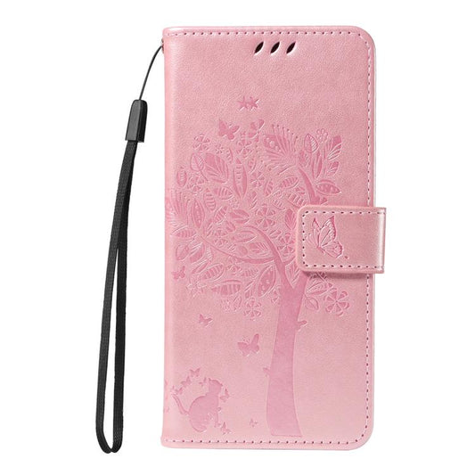 For Google Pixel 10 5G / 10 Pro 5G Global Tree & Cat Embossed Pattern Flip Leather Phone Case(Rose Gold) - Google Cases by buy2fix | Online Shopping UK | buy2fix