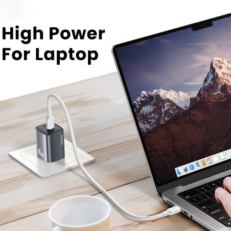 USAMS CC306 T66 45W Dual USB-C / Type-C GaN Fast Charger, US Plug(Gunmetal) - USB Charger by USAMS | Online Shopping UK | buy2fix