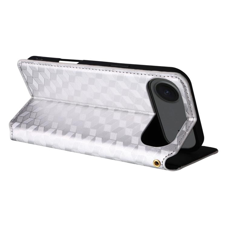 For iPhone Air Cubic Grid Texture Flip Leather Phone Case(Silver) - iPhone Air Cases by buy2fix | Online Shopping UK | buy2fix