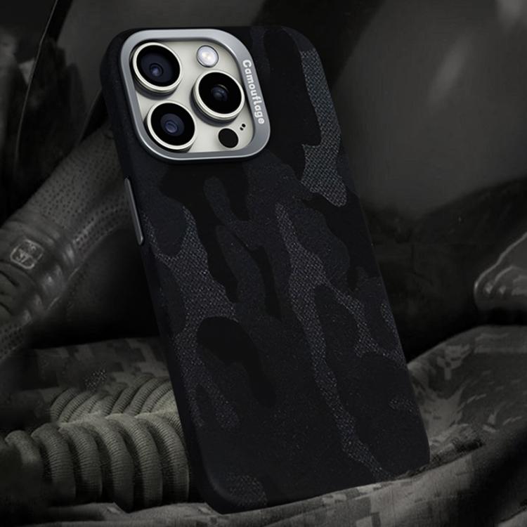 For iPhone 15 Pro Camouflage Leather Metal Frame MagSafe PC Phone Case(Black) - iPhone 15 Pro Cases by buy2fix | Online Shopping UK | buy2fix