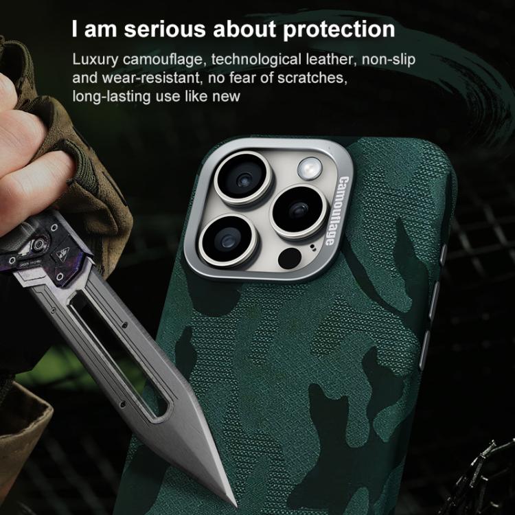 For iPhone 14 Camouflage Leather Metal Frame MagSafe PC Phone Case(Blue) - iPhone 14 Cases by buy2fix | Online Shopping UK | buy2fix