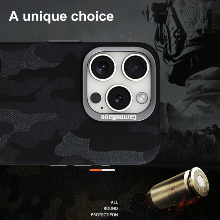 For iPhone 14 Camouflage Leather Metal Frame MagSafe PC Phone Case(Army Green) - iPhone 14 Cases by buy2fix | Online Shopping UK | buy2fix