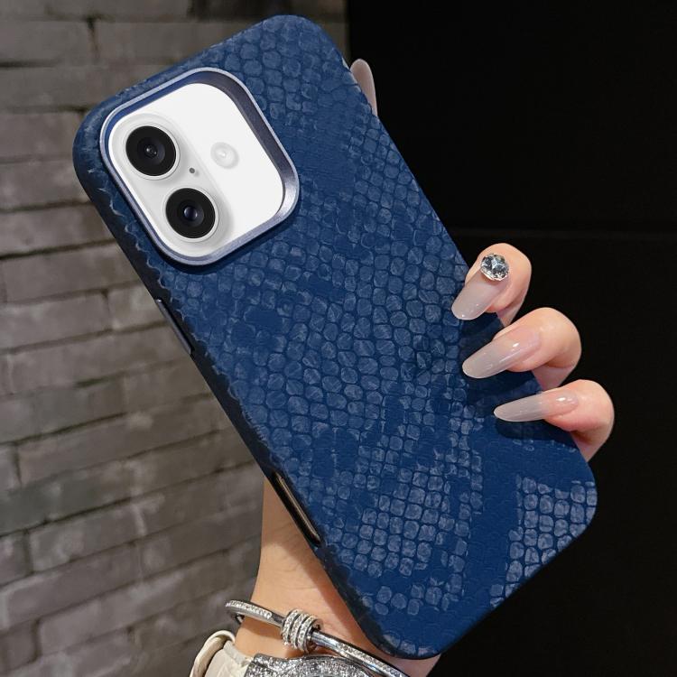 For iPhone 16 Plain Leather Snake Texture PC MagSafe Phone Case(Blue) - iPhone 16 Cases by buy2fix | Online Shopping UK | buy2fix