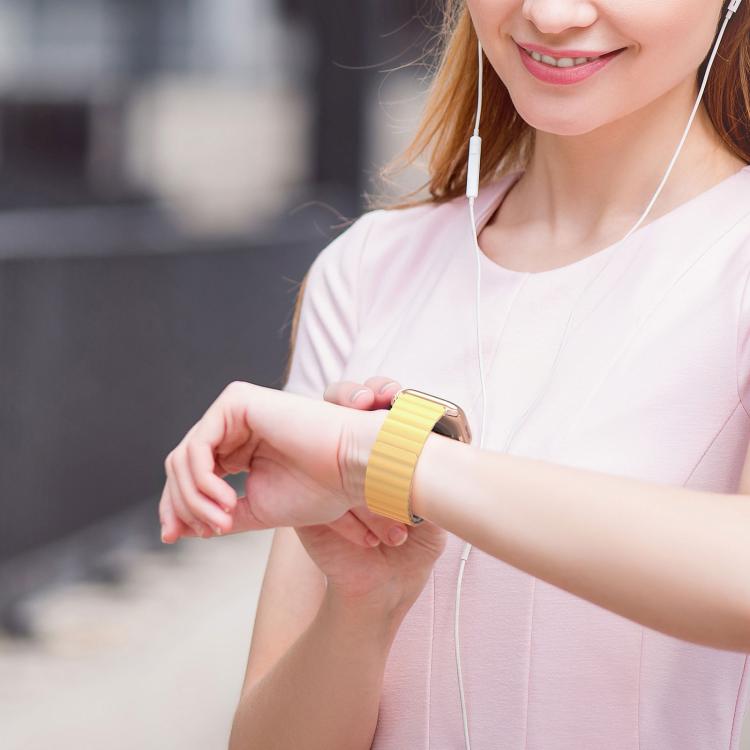 For Apple Watch 46mm / 49mm / 45mm / 44mm DUX DUCIS SD Series Double-Sided Blind Insert Silicone Magnetic Watch Strap(Light Yellow + Starlight) - Watch Bands by DUX DUCIS | Online Shopping UK | buy2fix