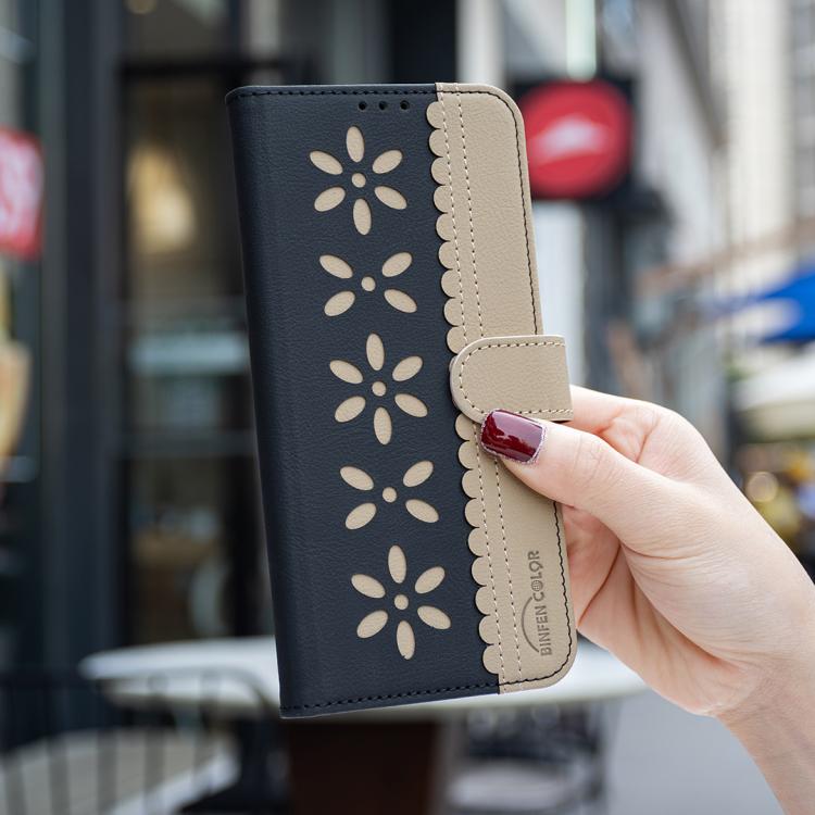 For iPhone Air Splicing Color Hollow Flower Pattern RFID Leather Phone Case(Black) - iPhone Air Cases by buy2fix | Online Shopping UK | buy2fix