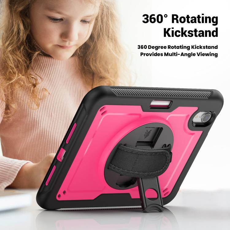 For iPad mini 2024 / mini 6 Honeycomb Hand Grip Turntable Stand Tablet Case(Rose Red) - iPad mini 2024 Cases by buy2fix | Online Shopping UK | buy2fix
