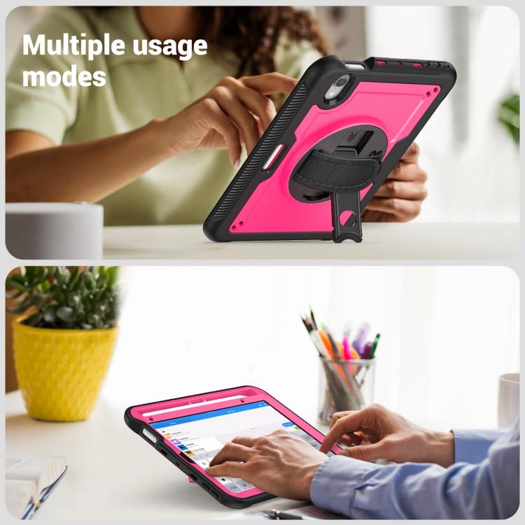 For iPad mini 2024 / mini 6 Honeycomb Hand Grip Turntable Stand Tablet Case(Rose Red) - iPad mini 2024 Cases by buy2fix | Online Shopping UK | buy2fix