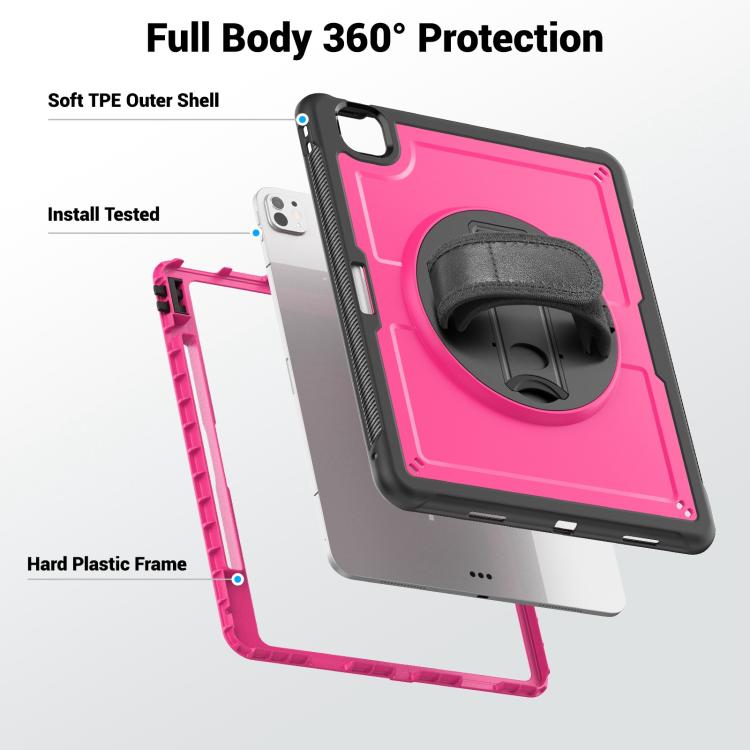 For iPad Pro 13 2024 Honeycomb Hand Grip Turntable Stand Tablet Case(Rose Red) - iPad Pro 13 2024 Cases by buy2fix | Online Shopping UK | buy2fix