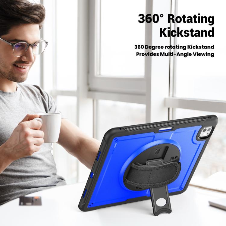 For iPad Pro 13 2024 Honeycomb Hand Grip Turntable Stand Tablet Case(Dark Blue) - iPad Pro 13 2024 Cases by buy2fix | Online Shopping UK | buy2fix