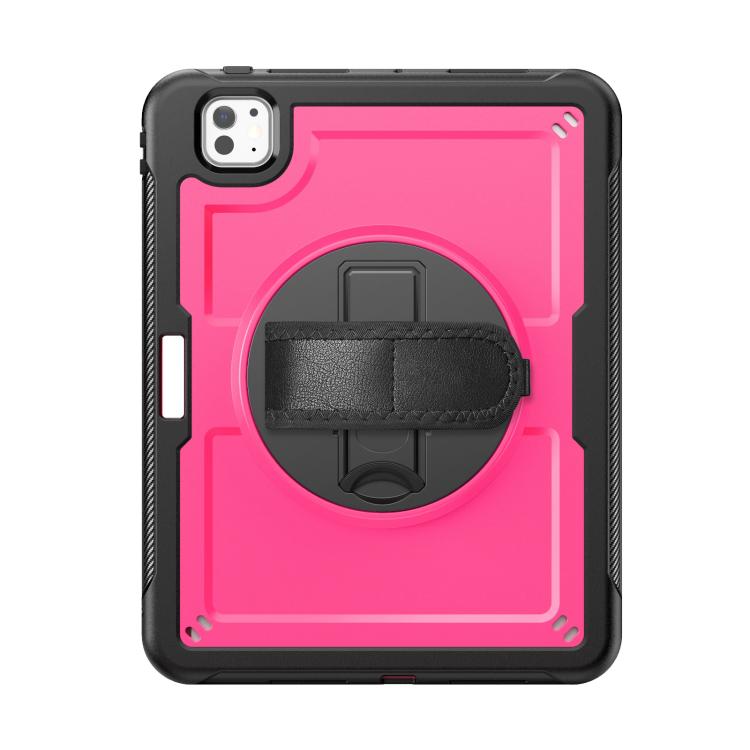For iPad Pro 11 2024 Honeycomb Hand Grip Turntable Stand Tablet Case(Rose Red) - iPad Pro 11 2024 Cases by buy2fix | Online Shopping UK | buy2fix