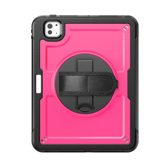 For iPad Pro 11 2024 Honeycomb Hand Grip Turntable Stand Tablet Case(Rose Red) - iPad Pro 11 2024 Cases by buy2fix | Online Shopping UK | buy2fix