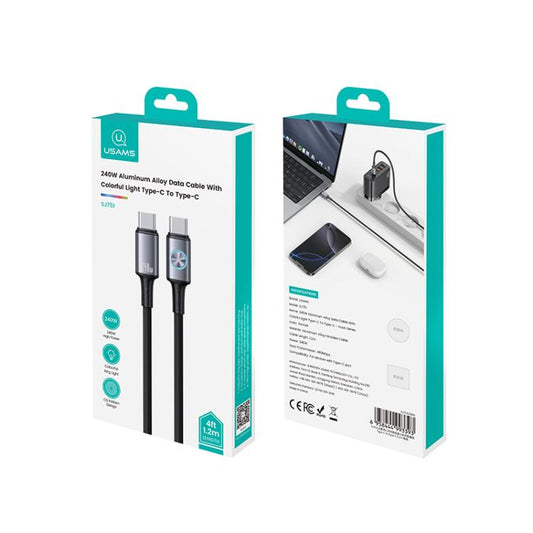 USAMS SJ751 240W Type-C to Type-C Aluminum Alloy Data Cable with Colorful Light, Length: 1.2m(Gunmetal) - USB-C & Type-C Cable by USAMS | Online Shopping UK | buy2fix