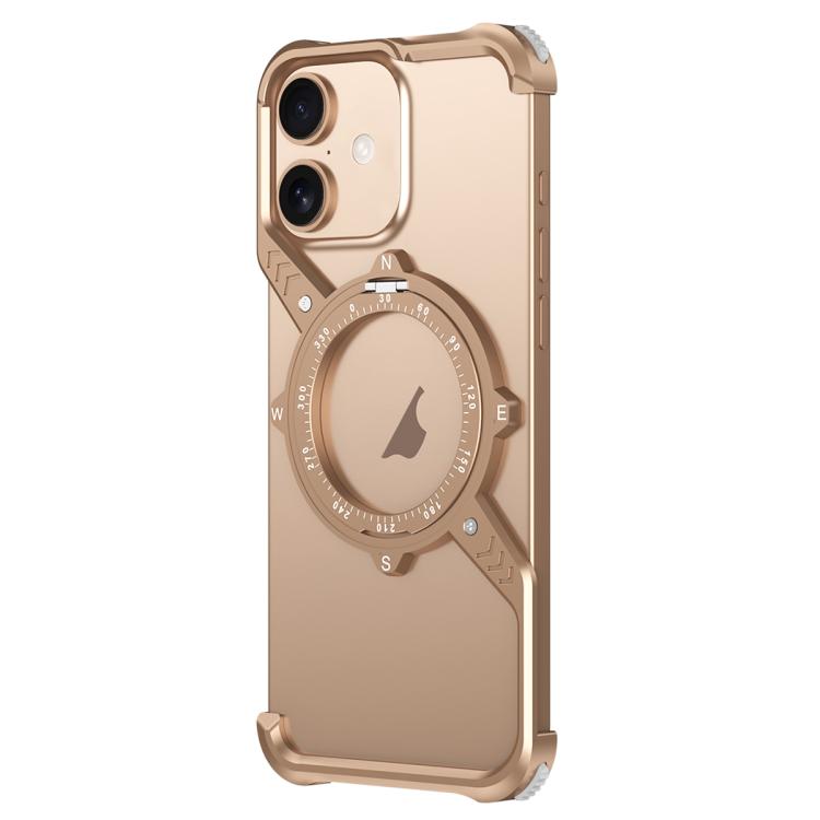 For iPhone 16 S Shaped 360 Holder Airbag Frameless MagSafe Metal Phone Case(Desert Gold) - iPhone 16 Cases by buy2fix | Online Shopping UK | buy2fix