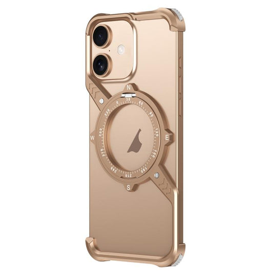 For iPhone 16 S Shaped 360 Holder Airbag Frameless MagSafe Metal Phone Case(Desert Gold) - iPhone 16 Cases by buy2fix | Online Shopping UK | buy2fix