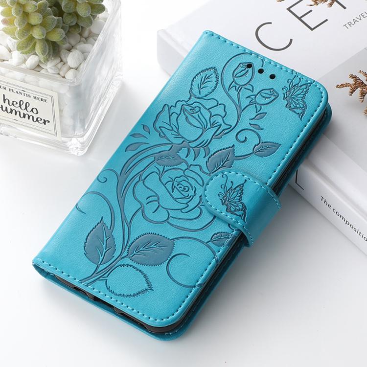 For iPhone Air Rose Butterfly Embossed Leather Phone Case(Blue) - iPhone Air Cases by buy2fix | Online Shopping UK | buy2fix