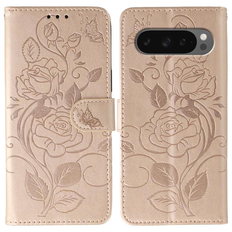 For Google Pixel 10 Pro XL Rose Butterfly Embossed Leather Phone Case(Rose Gold) - Google Cases by buy2fix | Online Shopping UK | buy2fix